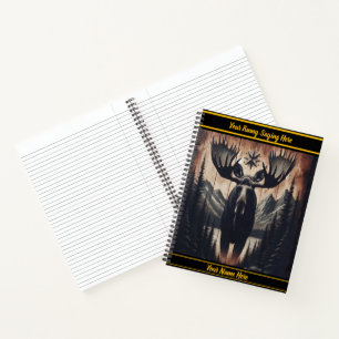 Cuaderno Tejido de alce místico en madera oscura