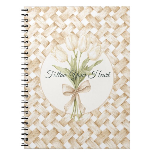Cuaderno Tejido de cesta falso blanco crema   (Frente)