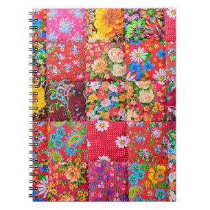 Cuaderno Tejido de patchwork hecho a mano con patrón floral