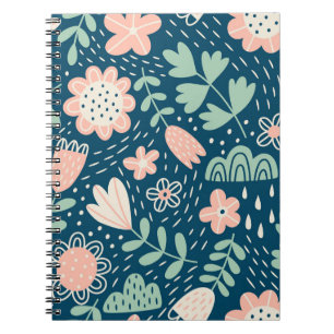 Cuaderno Tejidos estilizados florales a mano. Patrón de foc