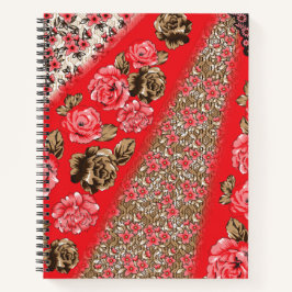 Cuaderno Tejidos rojos vibrantes con intrincados florales y