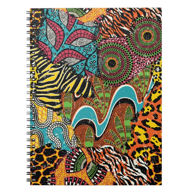 Cuaderno Tela Africana: Patchwork de animales salvajes. (Frente)