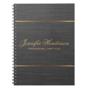 Cuaderno Tela de lino negro elegante marco dorado profesion