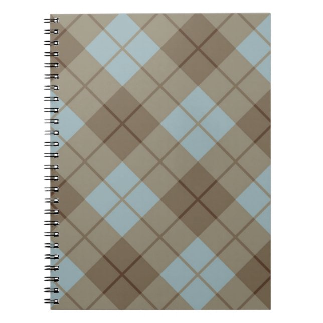 Cuaderno Tela escocesa diagonal en azul y Brown (Frente)