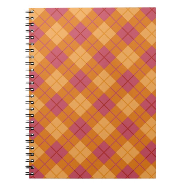 Cuaderno Tela escocesa diagonal en naranja y rosa (Frente)