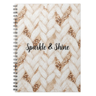 Cuaderno Tela Falsa Tejida Blanca con Brillo Dorado