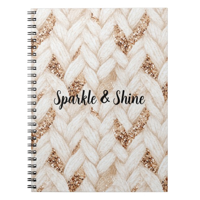 Cuaderno Tela Falsa Tejida Blanca con Brillo Dorado   (Frente)