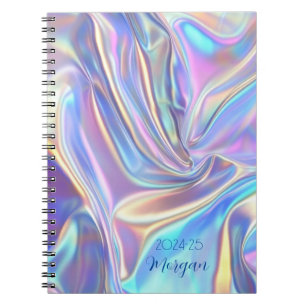 Cuaderno Tela Metálica Iridescente Brillante Fecha, Nombre 