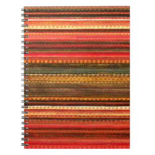 Cuaderno Tela Textil Rayas Rojo Naranja y Verde