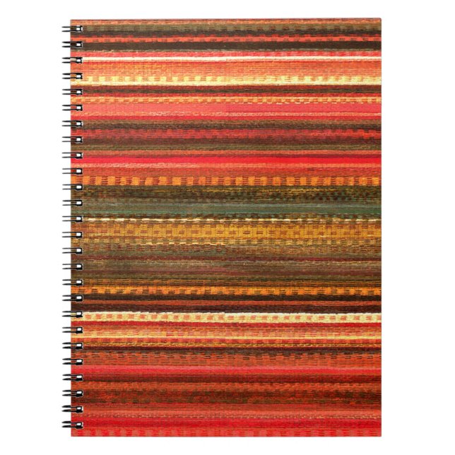 Cuaderno Tela Textil Rayas Rojo Naranja y Verde (Frente)