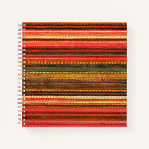 Cuaderno Tela Textil Rayas Rojo Naranja y Verde