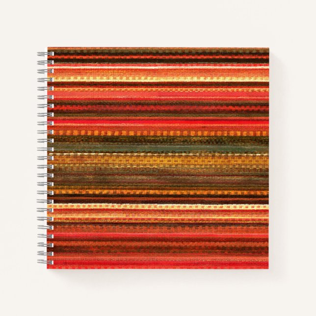 Cuaderno Tela Textil Rayas Rojo Naranja y Verde (Anverso)