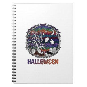 Cuaderno Telaraña de Halloween Árbol Fantasmas Calabazas Lá