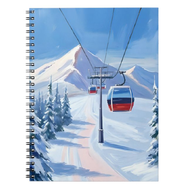 Cuaderno Teleférico de Esquí | Acuarela de Góndola de Monta (Frente)