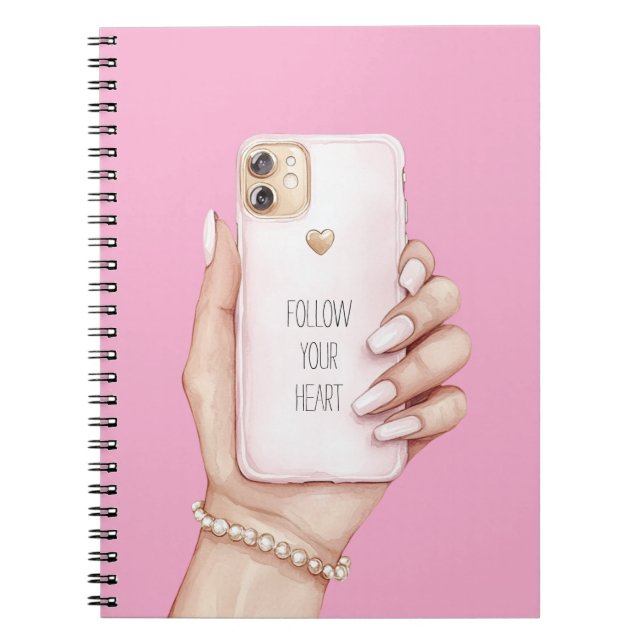 Cuaderno Teléfono chic uñas rosa elegante (Frente)