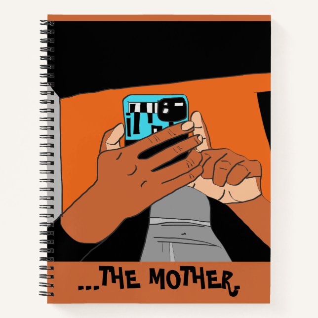 Cuaderno Teléfono móvil de la madre manos cian Naranja negr (Anverso)