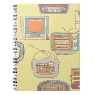 Cuaderno televisión y radio retro. patrón transparente