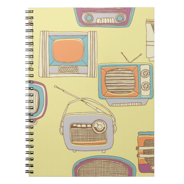 Cuaderno televisión y radio retro. patrón transparente (Frente)