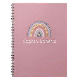 Cuaderno Tema Arcoíris Boho Rosa Polvoriento Nombre de Niño