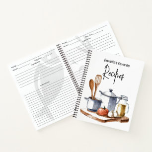 Cuaderno tema de cocina de acuarela receta personalizada