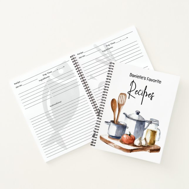 Cuaderno tema de cocina de acuarela receta personalizada (Interior)