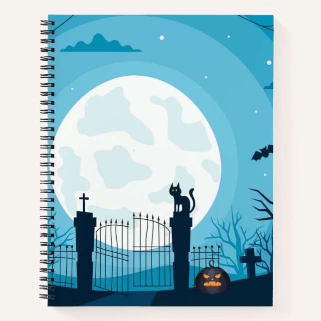 Cuaderno Tema de Halloween de gato negro lindo (Anverso)