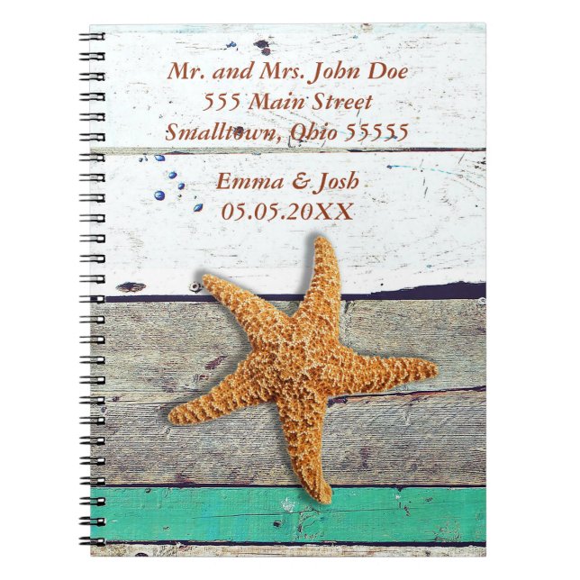 Cuaderno Tema de la playa Starfish Boda Rustic (Frente)