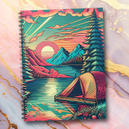 Cuaderno Tema del camping Verde azulado y rosa de la época