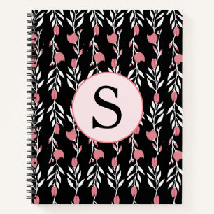 Cuaderno Tema del Monograma de rosas rosadas de bonito