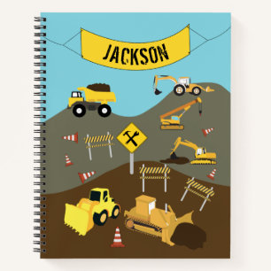 Cuaderno Tema del sitio de camiones de construcción