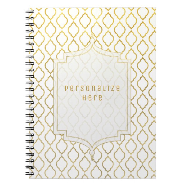 Cuaderno Tema indio del Glam marroquí elegante dorado y bla (Frente)