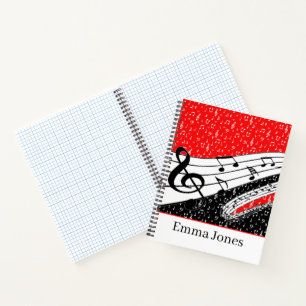 Cuaderno Tema musical rojo y negro personalizado en cuadríc