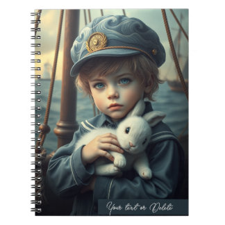 Cuaderno Tema náutico Niño sosteniendo su juguete de conejo