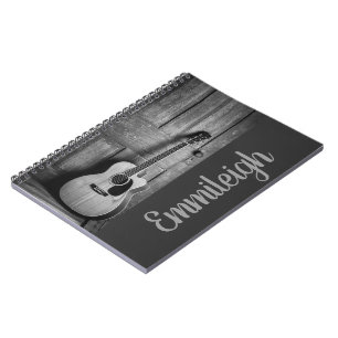 Cuaderno Tendencias Negro Blanco Guitarra Rústica Letra
