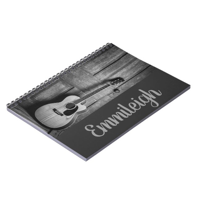 Cuaderno Tendencias Negro Blanco Guitarra Rústica Letra (Lado Izquierdo)