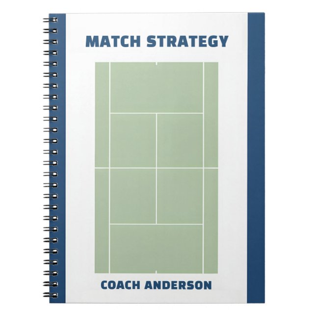Cuaderno Tennis Match Planning & Strategy Custom Coach Name (Frente)