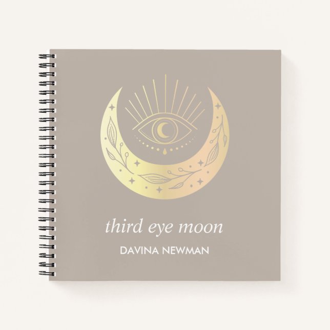 Cuaderno Tercer ojo luna creciente Boho Monograma Taupe (Anverso)