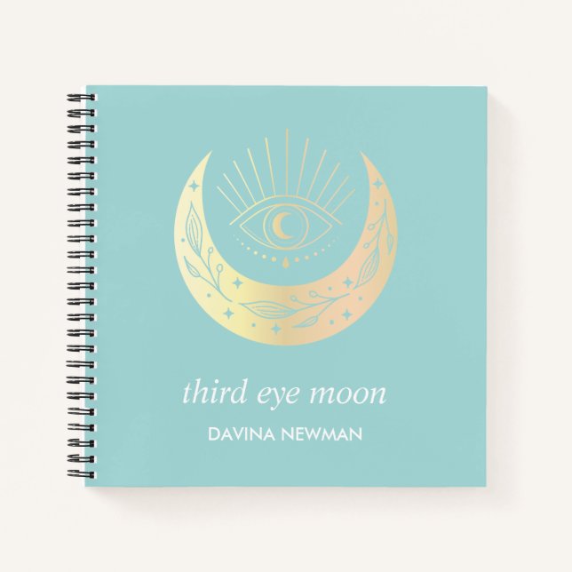 Cuaderno Tercer ojo luna creciente Boho Monograma verde azu (Anverso)