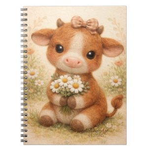 Cuaderno Ternera adorable con margaritas – Granja caprichos