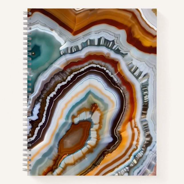 Cuaderno Terracota Naranja Geoda de Ágata Blanca Negra Azul (Anverso)