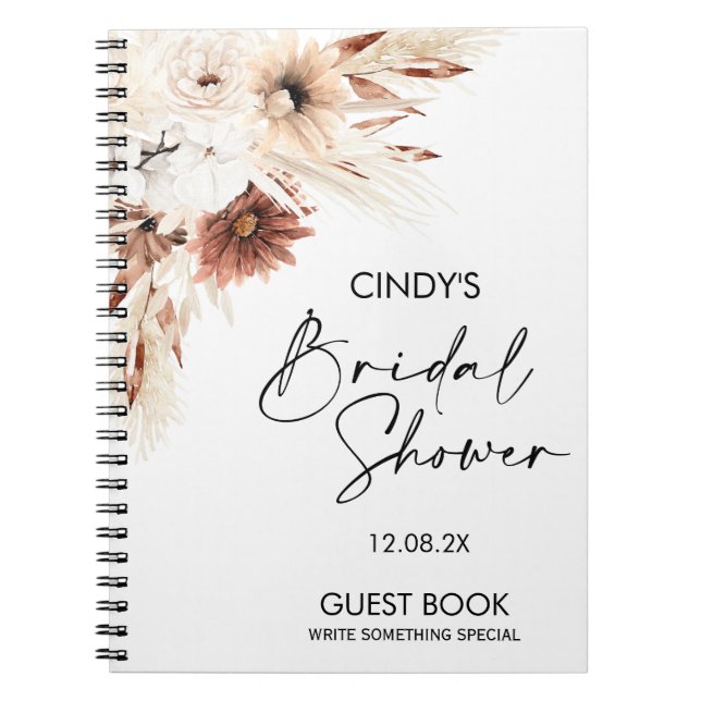 Cuaderno Terracotta Boho Floral Pampas Bridal Shower Invita (Frente)