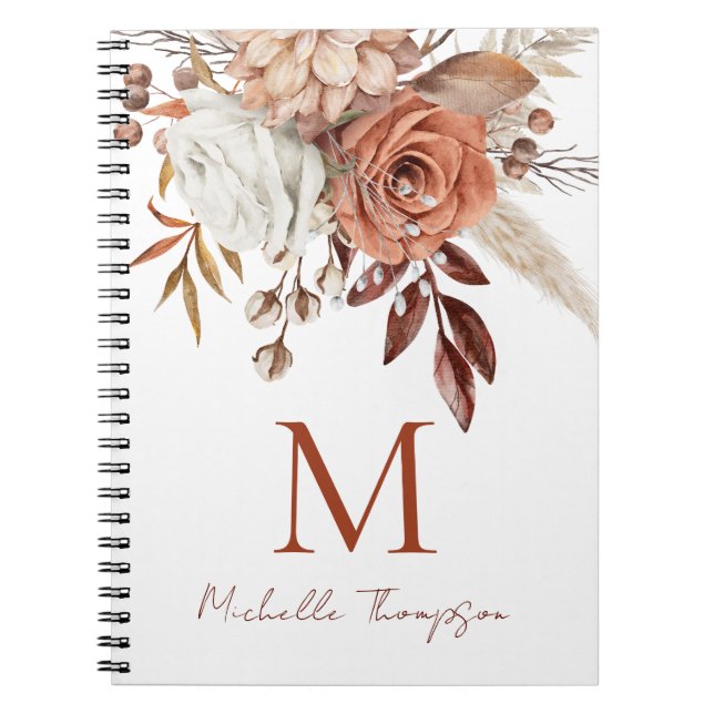 Cuaderno Terracotta Florals Monograma Nombre inicial (Frente)