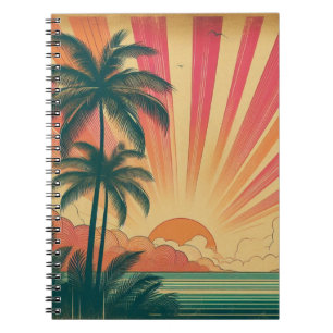 Cuaderno Terraza tropical retro/vintage/puesta de sol hawai