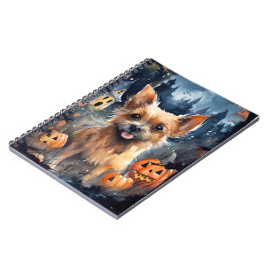 Cuaderno Terrier australiano de Halloween con calabazas tem