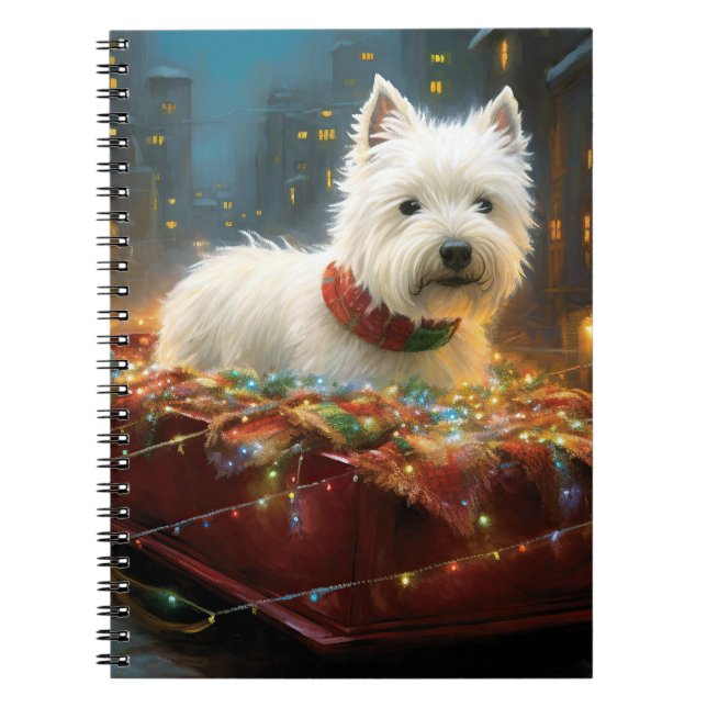 Cuaderno Terrier Blanco de West Highland Navidad Festiva (Frente)