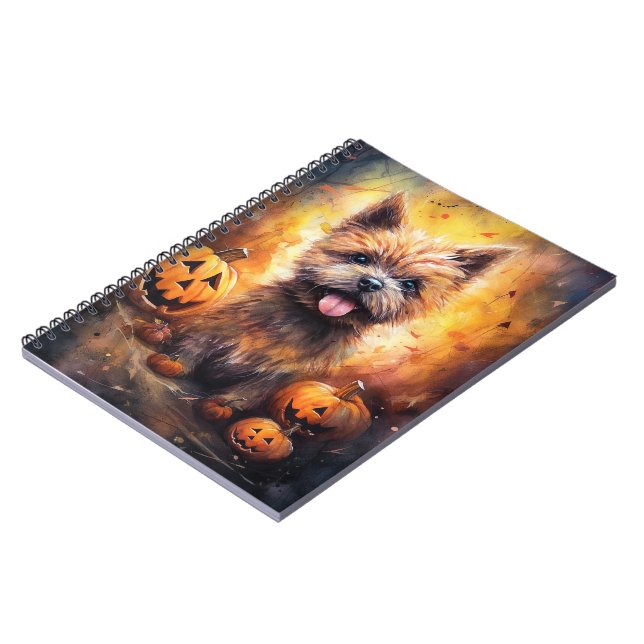 Cuaderno Terrier de Cairn de Halloween con calabazas aterra (Lado Izquierdo)