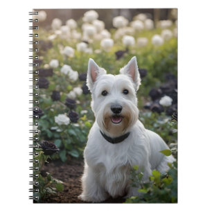 Cuaderno Terrier escocés blanco con Rosas blancos negros,