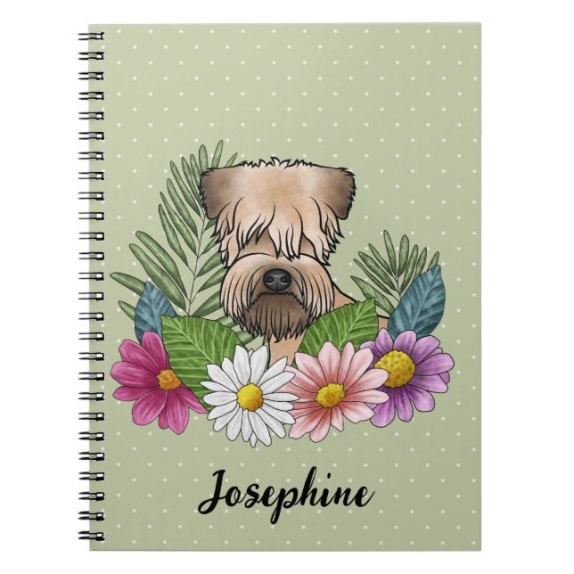 Cuaderno Terrier Wheaten de Pelaje Suave con Flores y Nombr (Frente)