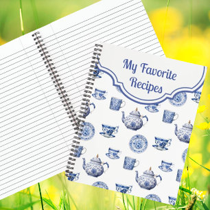 Cuaderno Tetera personalizada de Chinoiserie azul vintage