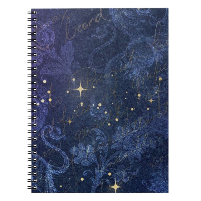 Cuaderno Texto de desvanecimiento floral azul de estrellas  (Frente)